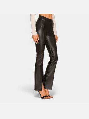 Commando Black Faux Leather Boot-Cut Split-Hem Pants